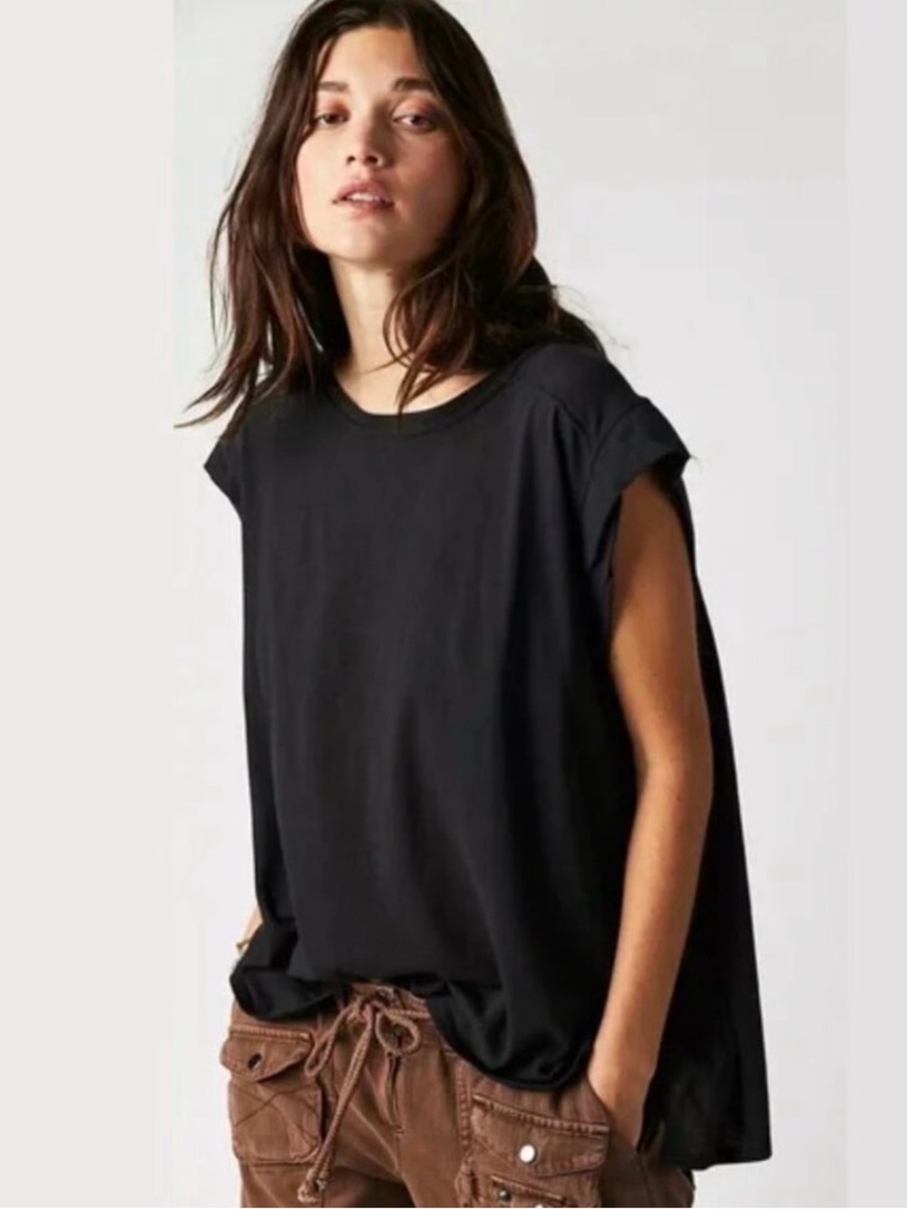 We The Free Naomi Tee by Free People in a washed black